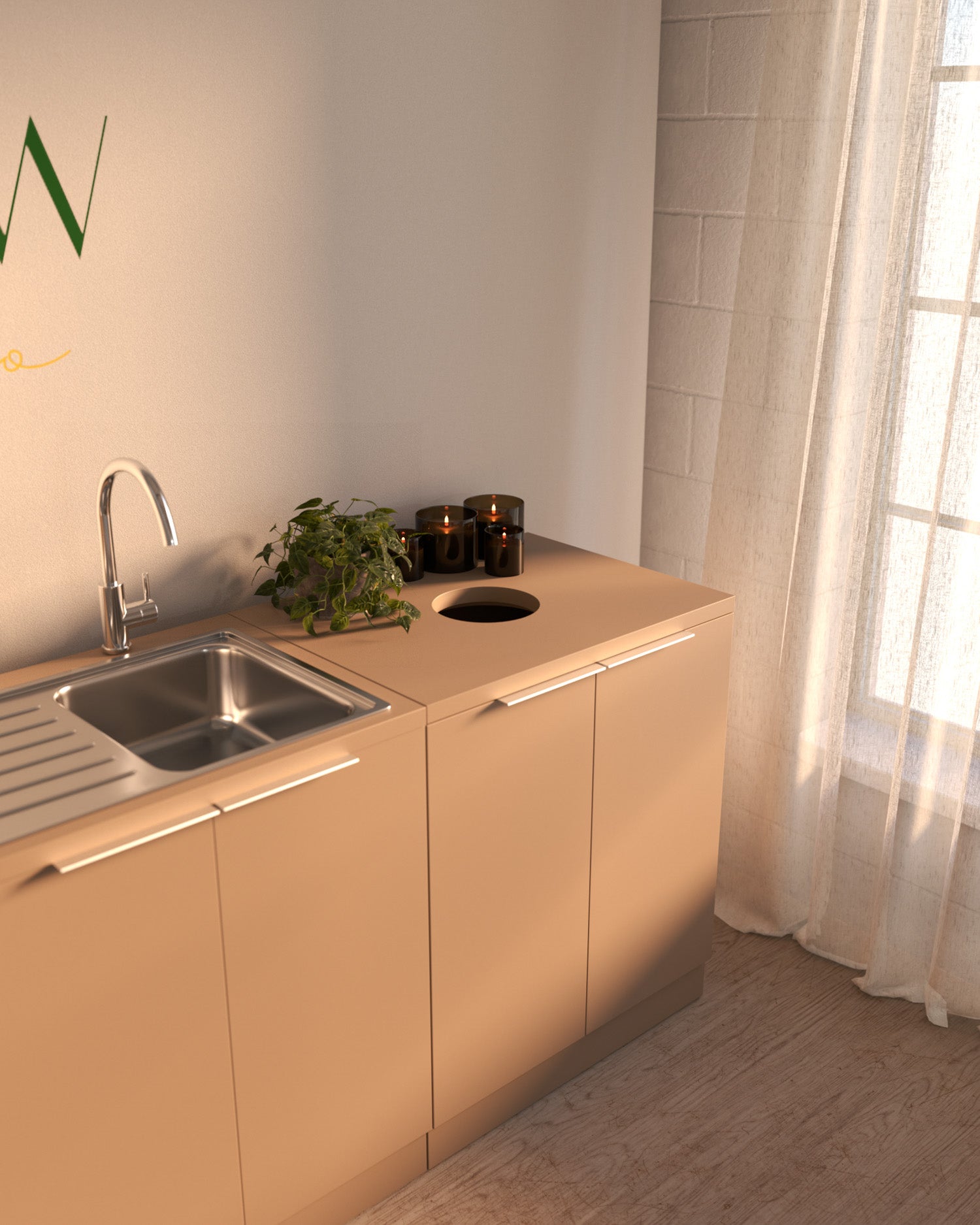 Colorbar myjnia - Beżowa szafka podmywalkowa - Chromowany zlew